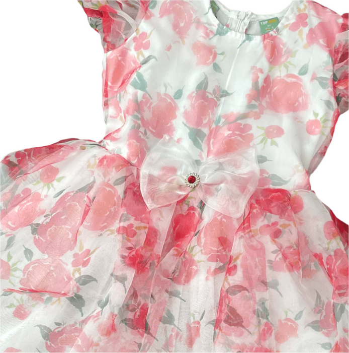 Floral Organza Berry Girls Dress 01 - Keedlee - GIRLS FASHION - Bangladesh
