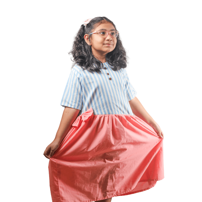 Blue Check Printed Frock - Keedlee - GIRLS FASHION - Bangladesh