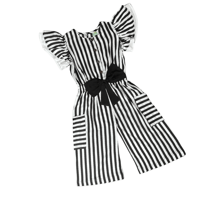 GIRLS JUMPSUIT WHITE & BLACK STRIPES - Keedlee - GIRLS FASHION - Bangladesh