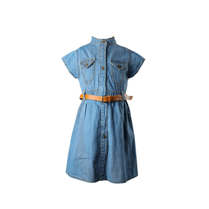 Denim Girls Light Top with Belt - Keedlee - little girl dress - Bangladesh