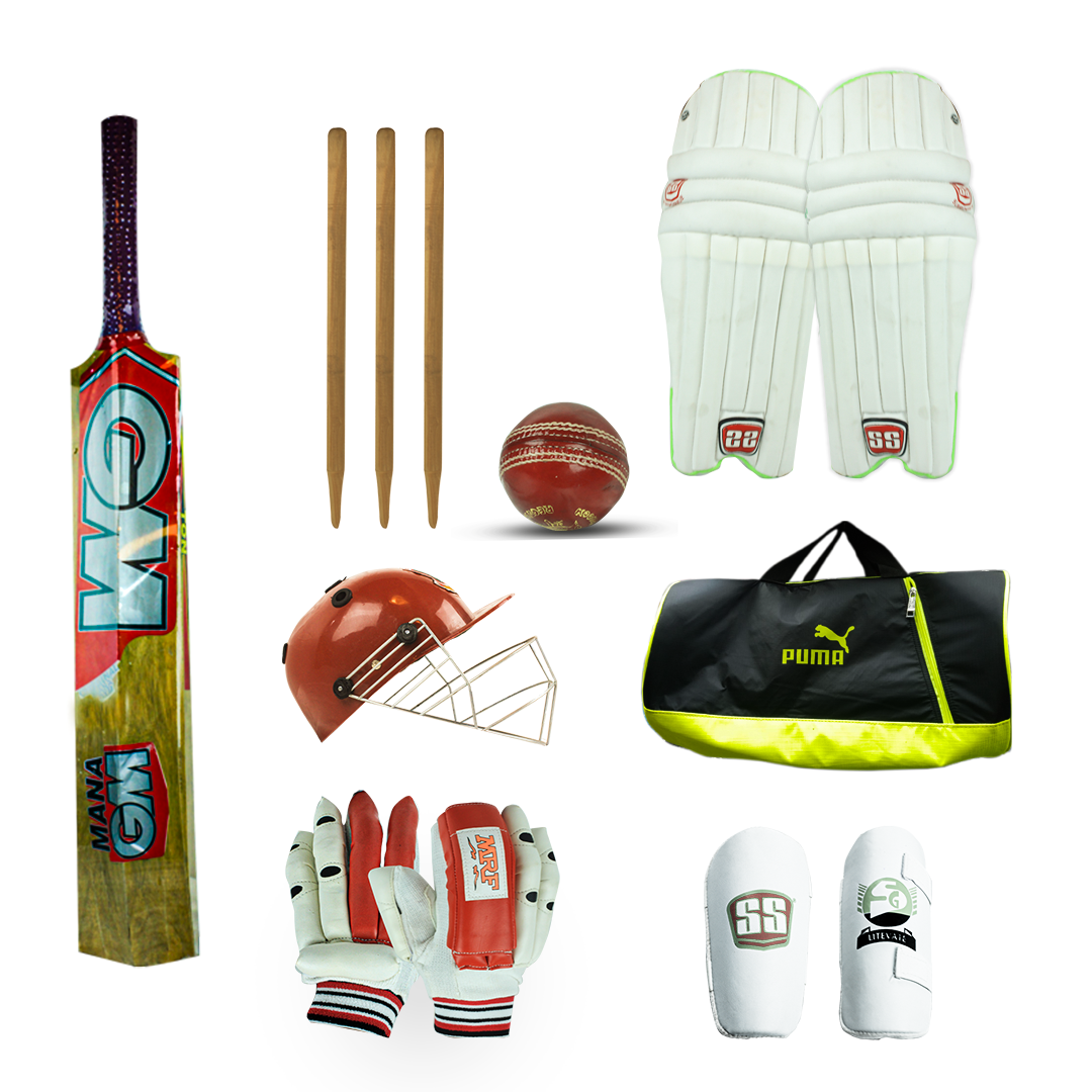 Sports & Games Collection. A collage of images showing a variety of sports and games equipment, including cricket bats, balls, and equipment; footballs, jerseys, and other gear; badminton rackets, shuttles, and nets; table tennis bats, balls, and nets; ba