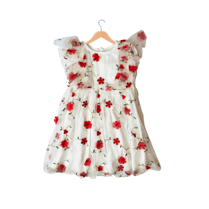 Girls Fashion Frock Red  Net