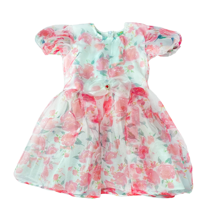 Floral Organza Berry Girls Dress 01