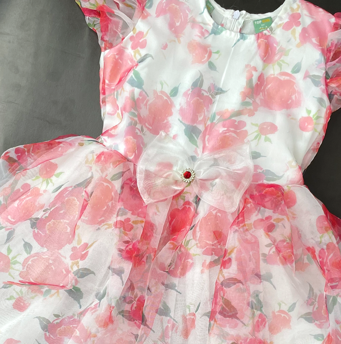 Floral Organza Berry Girls Dress 01