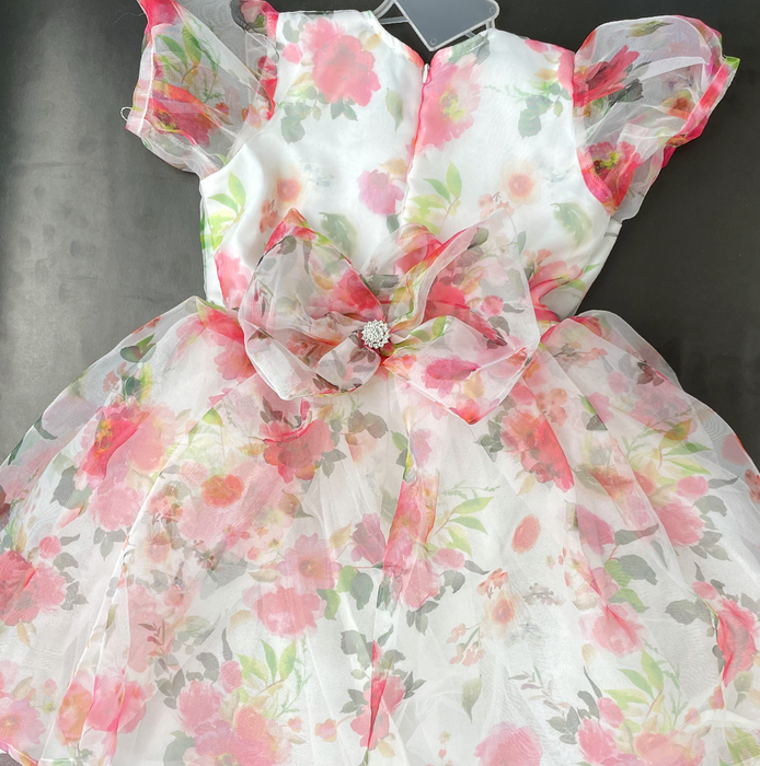 Floral Organza Berry Girls Dress 02