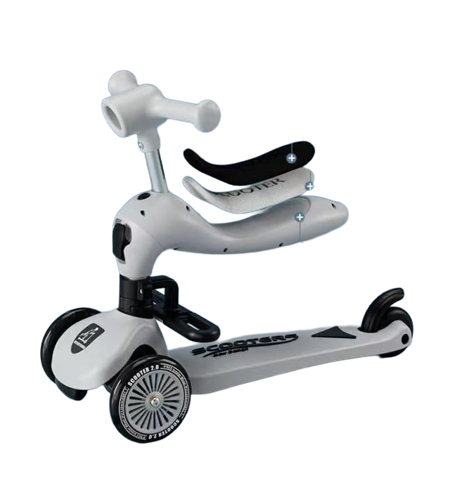 2-in-1 Kids’ Light & Music Scooter – White Edition