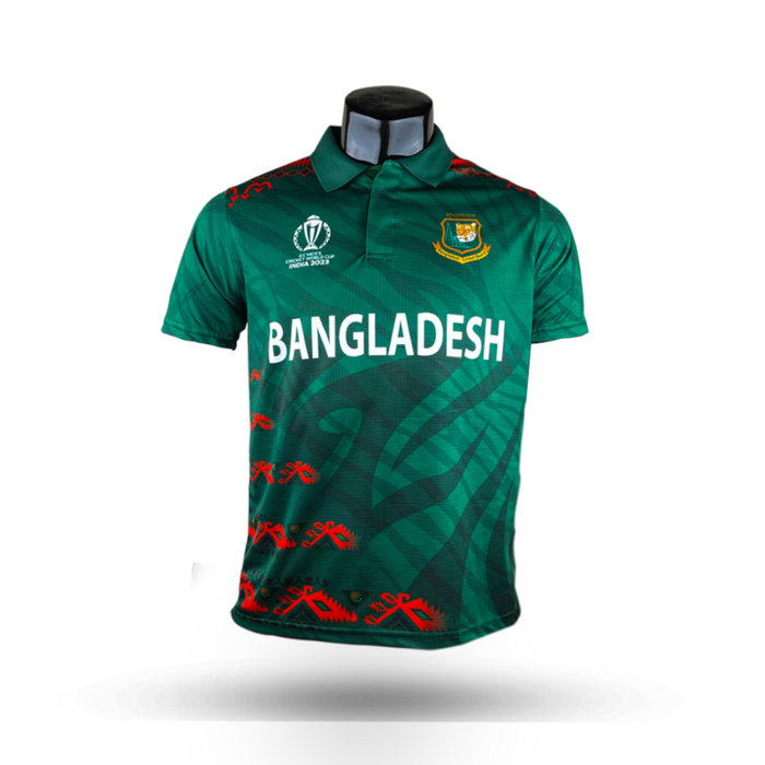 Bangladesh ODI Cricket World Cup Jersey 2023. The official jersey for the Bangladesh national cricket team in the ICC Cricket World Cup 2023. Available in sizes for kids and adults. Bangladesh ODI Cricket World Cup Jersey 2023 official jersey kids jersey 