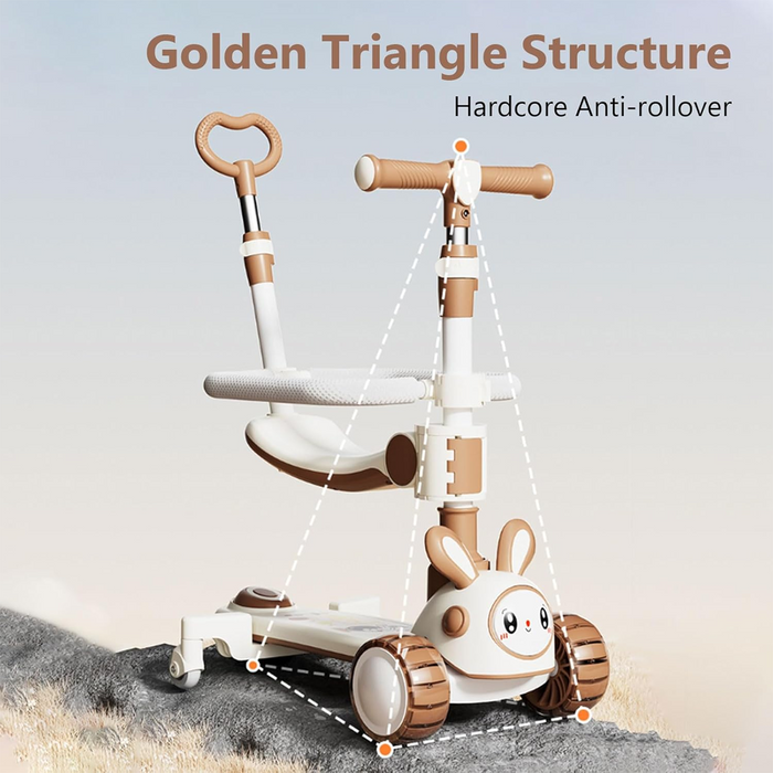 Premium 4-in-1 Convertible Bunny Kids Scooter with Lights