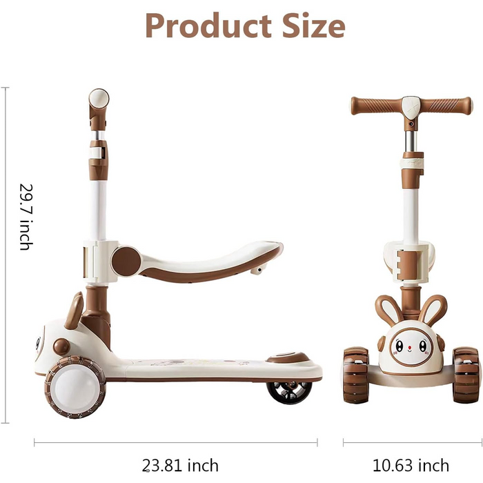 Premium 4-in-1 Convertible Bunny Kids Scooter with Lights