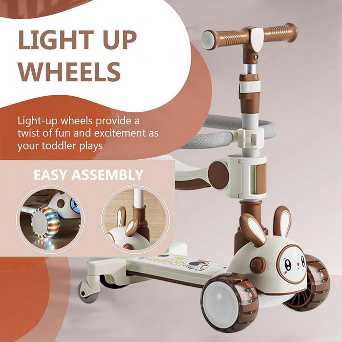 Premium 4-in-1 Convertible Bunny Kids Scooter with Lights