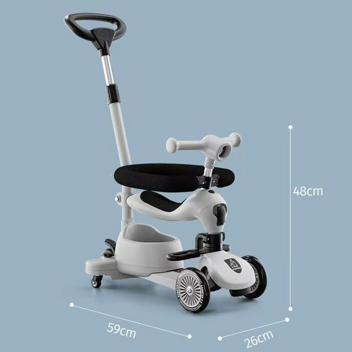 3-in-1 Kids’ Ride-On Scooter with Push Handle – White Edition
