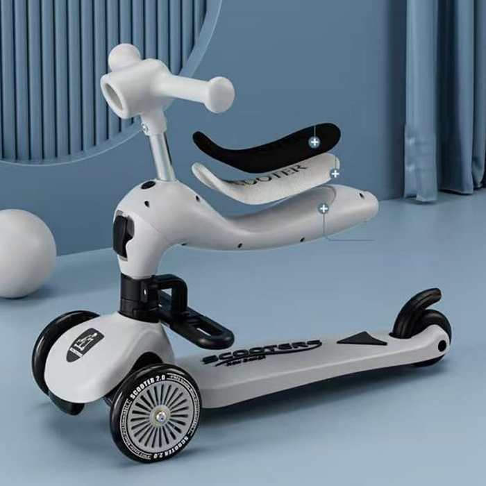 2-in-1 Kids’ Light & Music Scooter – White Edition