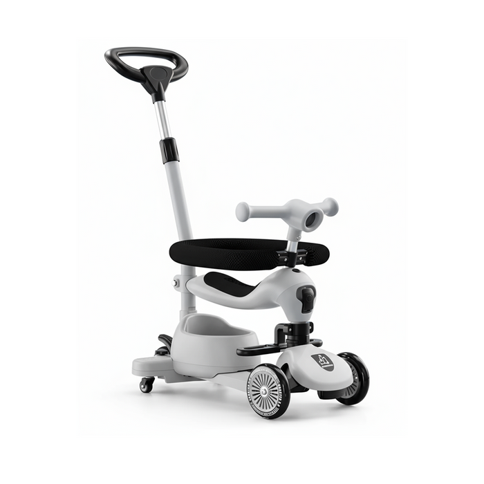 3-in-1 Kids’ Ride-On Scooter with Push Handle – White Edition