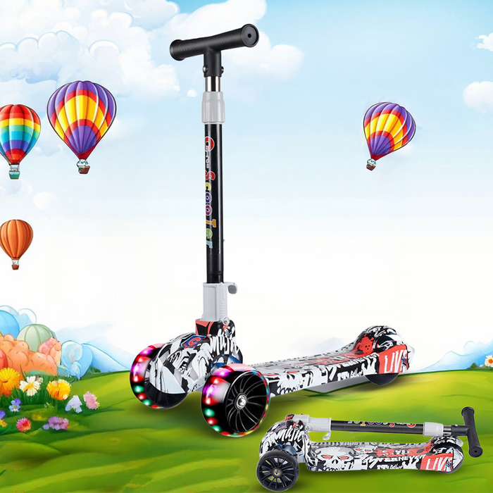 Adjustable Foldable Kids Scooter with LED Wheels & Graffiti Design