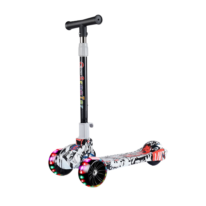 Adjustable Foldable Kids Scooter with LED Wheels & Graffiti Design