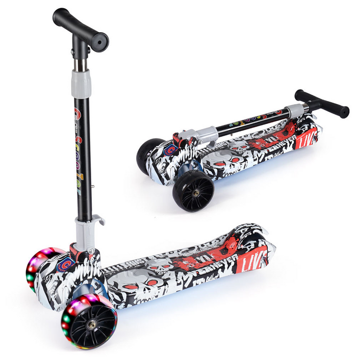 Adjustable Foldable Kids Scooter with LED Wheels & Graffiti Design