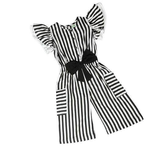 GIRLS JUMPSUIT WHITE & BLACK STRIPES