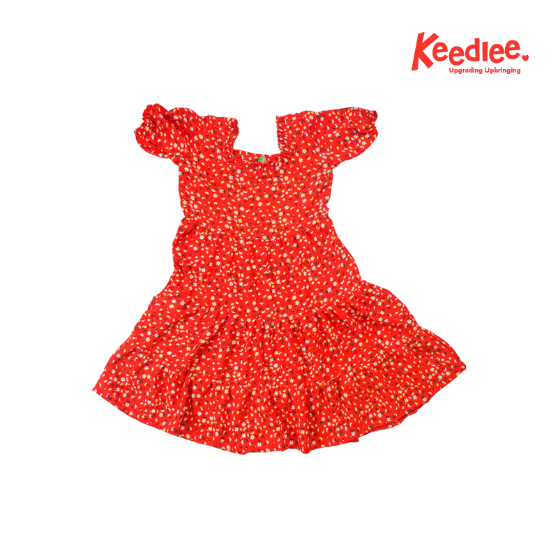 Red floral printed dress