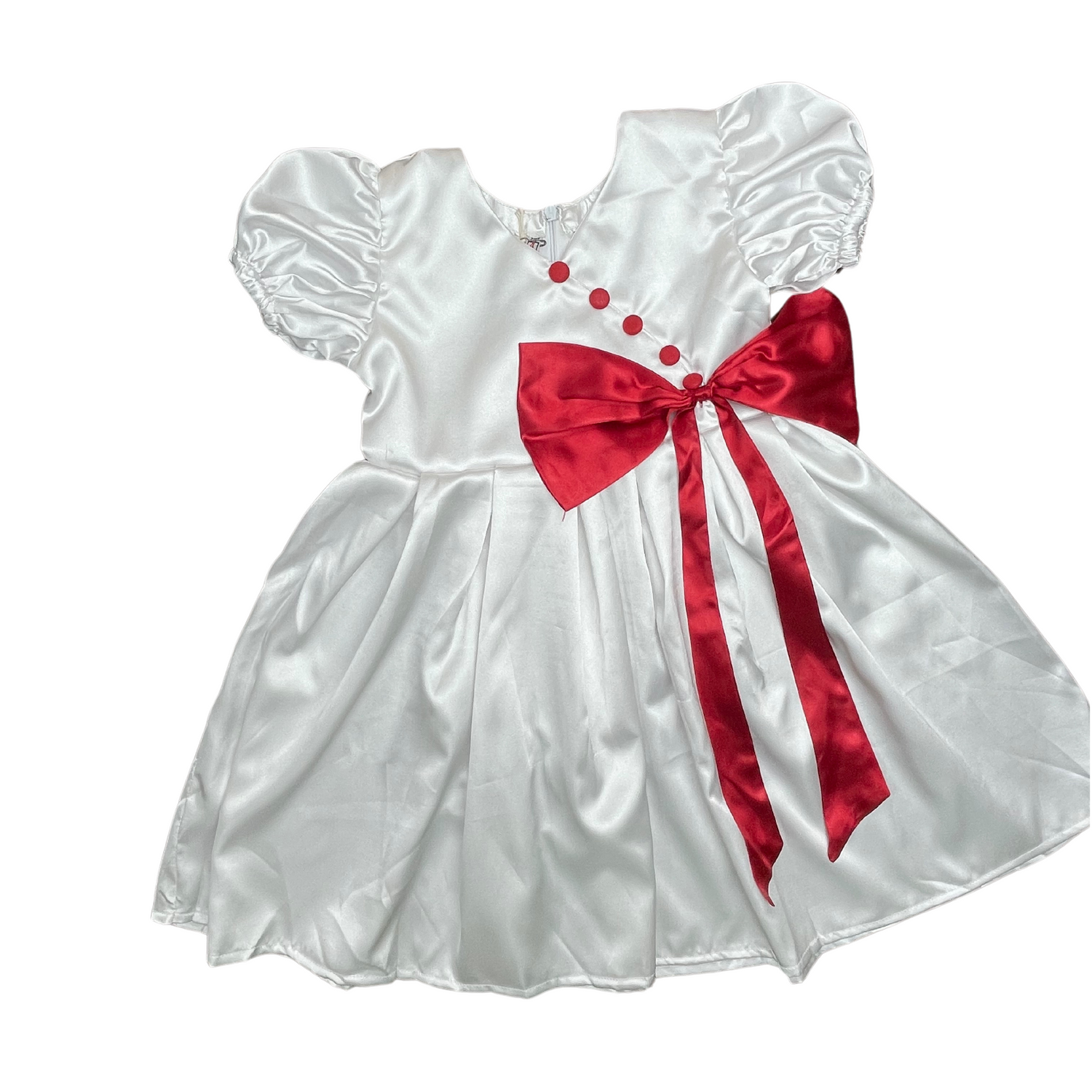 WHITE SATIN FRONT RED BOW