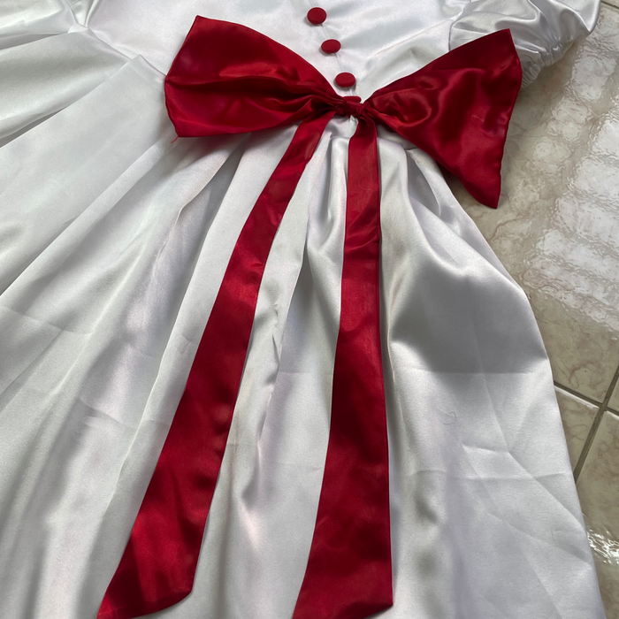 WHITE SATIN FRONT RED BOW