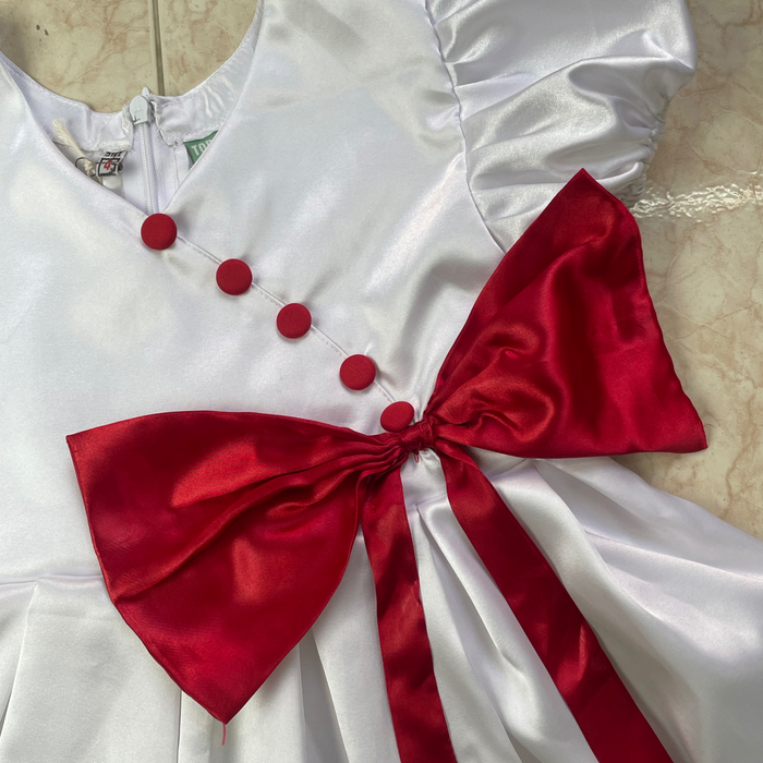 WHITE SATIN FRONT RED BOW